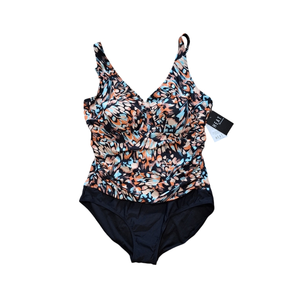 NEW Heat Swimwear Dalia V-Neck Side Shirred One Piece Swimsuit, Size 24W